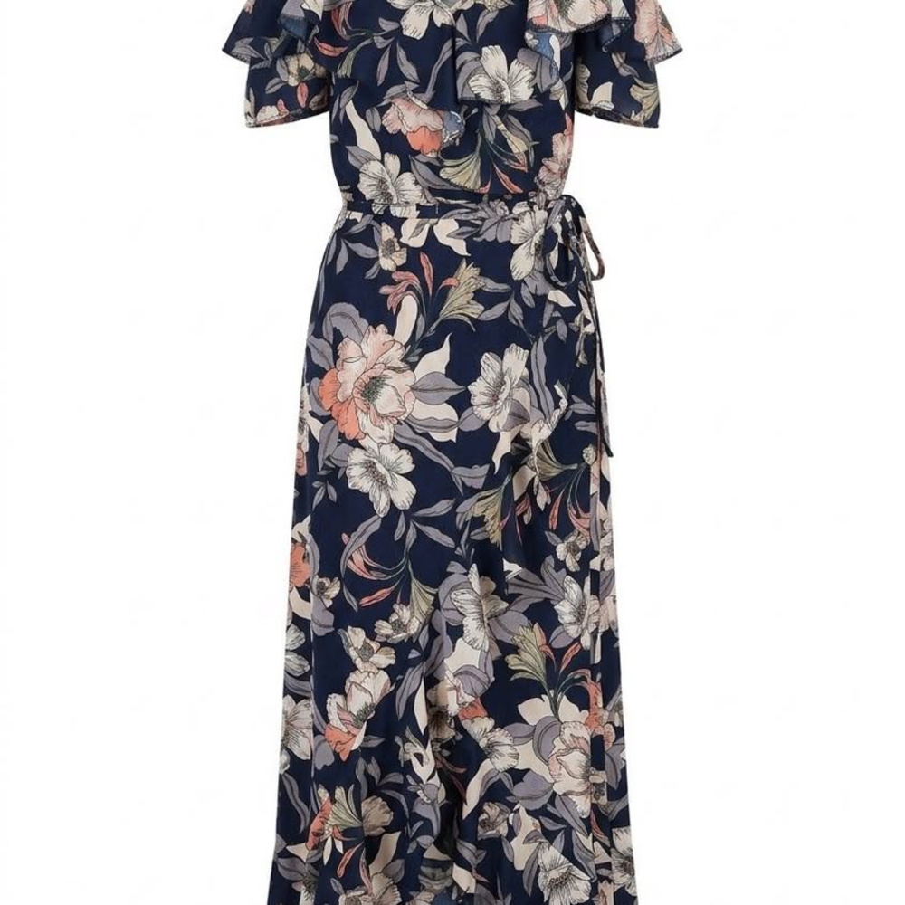 Polyester maxi dress, Blush brand, floral print cold-shoulder style, Size L